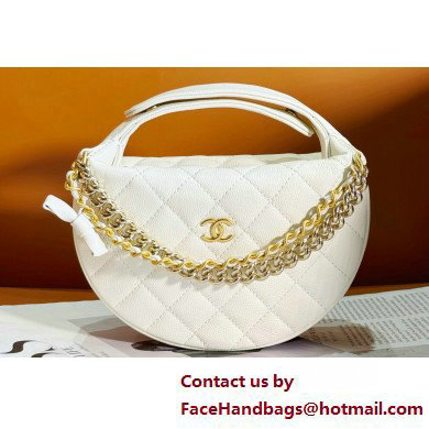 Chanel Grained Shiny Calfskin & Gold-Tone Metal Pouch Bag AP3943 White 2025